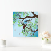 Blauwe vogel in de blauwe hemel vierkante klok (Huis)