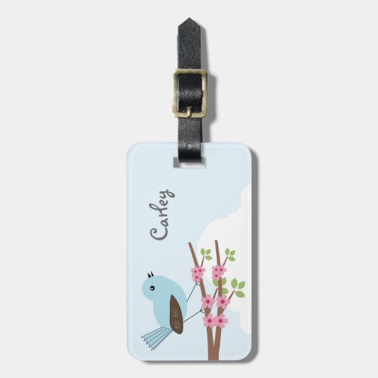 Blauwe vogel in de Blossom-boom Bagagelabel (Voorkant verticaal)