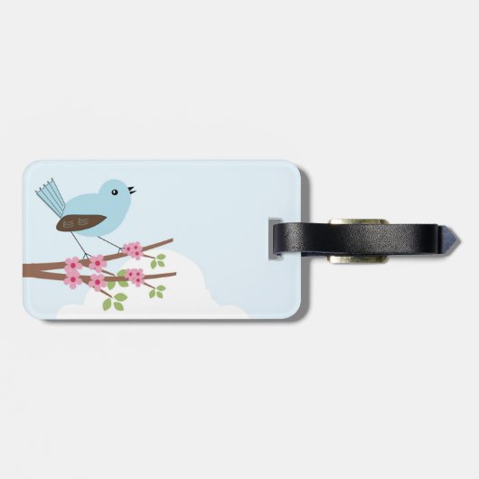 Blauwe vogel in de Blossom-boom Bagagelabel (Achterkant horizontaal)