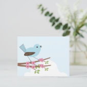 Blauwe vogel in de Blossom-boom Briefkaart (Staand voorkant)
