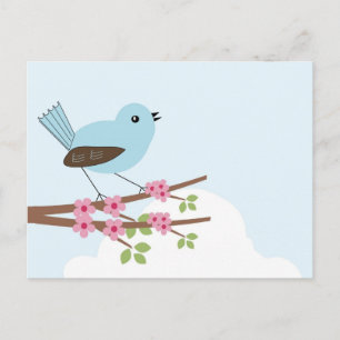 Blauwe vogel in de Blossom-boom Briefkaart
