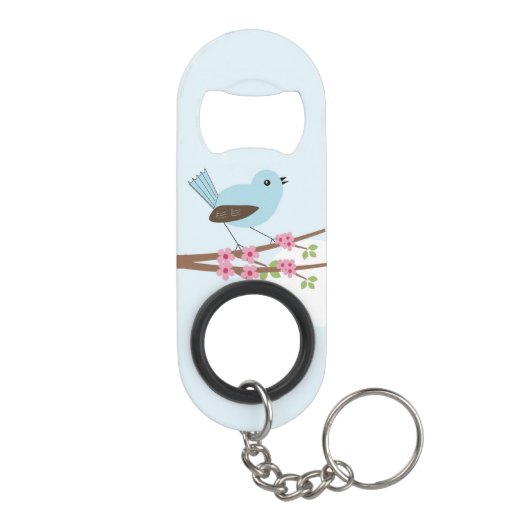 Blauwe vogel in de Blossom-boom Mini Flessenopener (Achterkant)