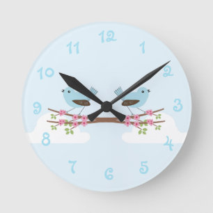 Blauwe vogel in de Blossom-boom Ronde Klok