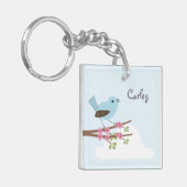 Blauwe vogel in de Blossom-boom Sleutelhanger (Voorkant Links)