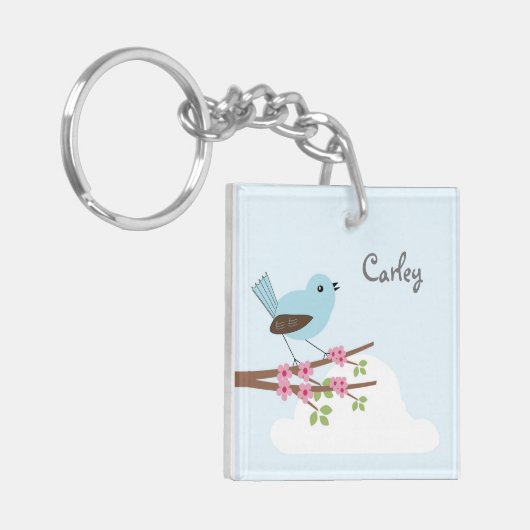 Blauwe vogel in de Blossom-boom Sleutelhanger (Voorkant Links)