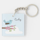 Blauwe vogel in de Blossom-boom Sleutelhanger (Achterkant)