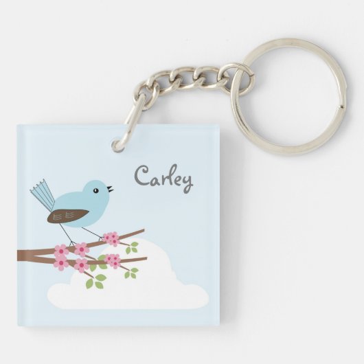 Blauwe vogel in de Blossom-boom Sleutelhanger (Achterkant)