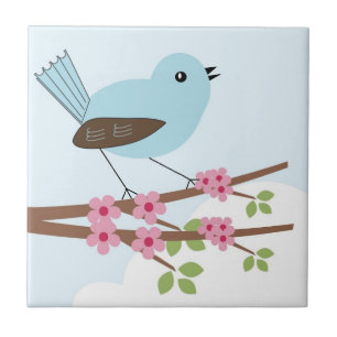 Blauwe vogel in de Blossom-boom Tegeltje