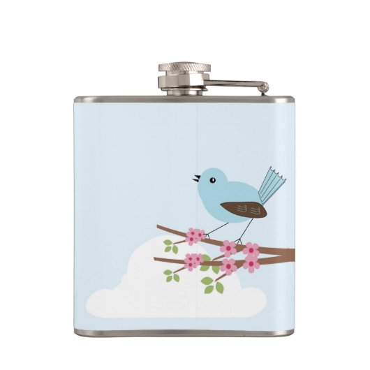 Blauwe Vogel in de Boom van de Bloesem Heupfles (Achterkant)