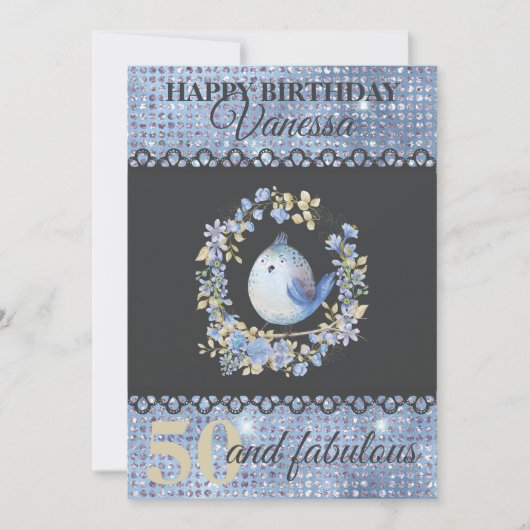 Blauwe vogel in de griep met aangepaste verjaardag kaart (Voorkant)