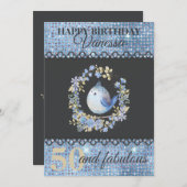 Blauwe vogel in de griep met aangepaste verjaardag kaart (Voorkant / Achterkant)