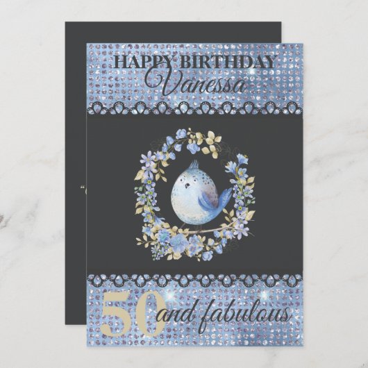 Blauwe vogel in de griep met aangepaste verjaardag kaart (Voorkant / Achterkant)