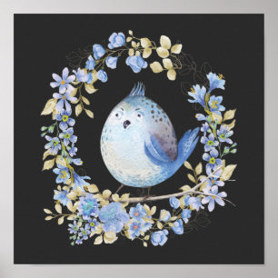 Blauwe vogel in de mond poster