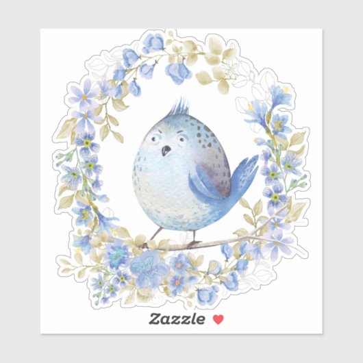 Blauwe vogel in de mond sticker (Vel)