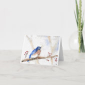 Blauwe vogel in de winter, Print van waterverf sch Notitiekaartje (Voorkant)