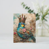 Blauwe vogel in een kroon briefkaart (Staand voorkant)