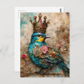 Blauwe vogel in een kroon briefkaart (Voorkant / Achterkant)