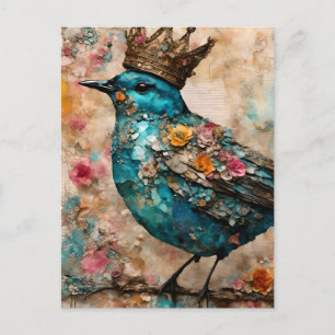 Blauwe vogel in een kroon briefkaart