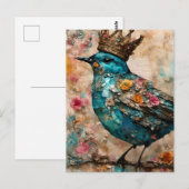 Blauwe vogel in een kroon briefkaart (Voorkant / Achterkant)