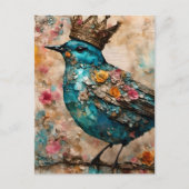 Blauwe vogel in een kroon briefkaart (Voorkant)