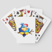 Blauwe vogel in een Santa Hat die kaarten speelt (Achterkant)