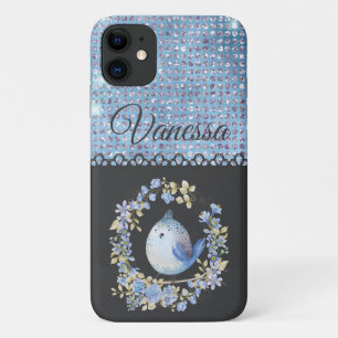 Blauwe vogel in florale dikke iPhone/iPad-draagtas Case-Mate iPhone Case