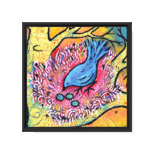 Blauwe Vogel in Nest met Eieren