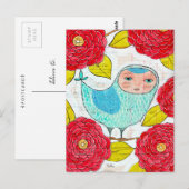 Blauwe vogel in Red Spring Garden Art Artist Briefkaart (Voorkant / Achterkant)