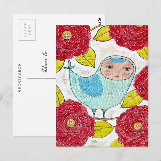 Blauwe vogel in Red Spring Garden Art Artist Briefkaart (Voorkant / Achterkant)