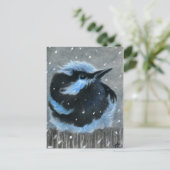 Blauwe vogel in sneeuw BRIEFKAART (Staand voorkant)