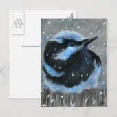 Blauwe vogel in sneeuw BRIEFKAART (Voorkant / Achterkant)