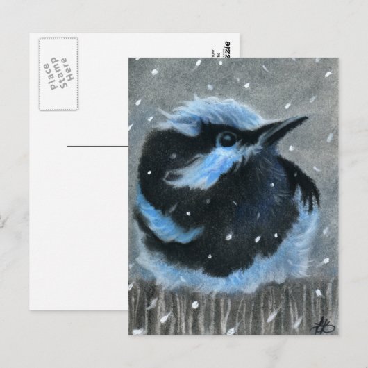 Blauwe vogel in sneeuw BRIEFKAART (Voorkant / Achterkant)