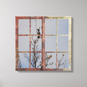 Blauwe vogel in venster canvas afdruk (Voorkant)