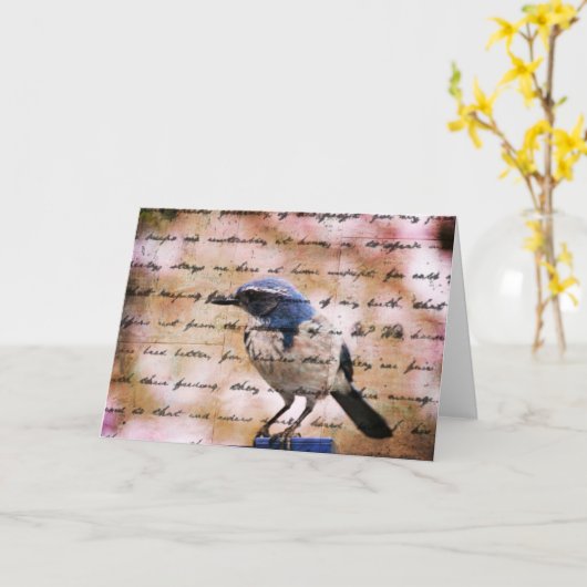 Blauwe vogel inspiratie kaart (Gele Bloem)