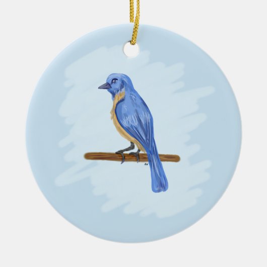 Blauwe vogel keramisch ornament (Voorkant)