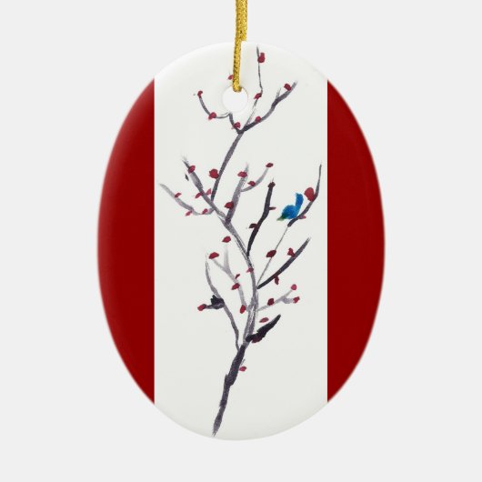 Blauwe vogel keramisch ornament (Voorkant)
