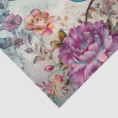 Blauwe Vogel Kleurrijke Bloemen Achtergrond Decoup Tissuepapier (Detail)