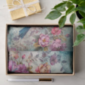 Blauwe Vogel Kleurrijke Bloemen Achtergrond Decoup Tissuepapier (Geschenk)