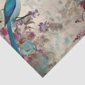 Blauwe Vogel Kleurrijke Bloemen Achtergrond Decoup Tissuepapier (Detail)