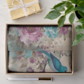 Blauwe Vogel Kleurrijke Bloemen Achtergrond Decoup Tissuepapier (Geschenk)