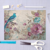 Blauwe Vogel Kleurrijke Bloemen Achtergrond Decoup Tissuepapier (Craft)