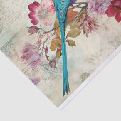 Blauwe Vogel Kleurrijke Bloemen Achtergrond Decoup Tissuepapier (Detail)