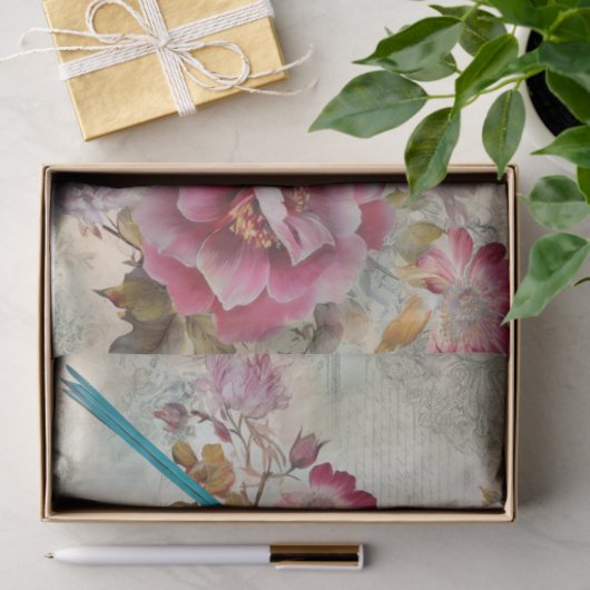 Blauwe Vogel Kleurrijke Bloemen Achtergrond Decoup Tissuepapier (Geschenk)