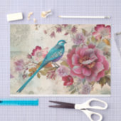 Blauwe Vogel Kleurrijke Bloemen Achtergrond Decoup Tissuepapier (Craft)