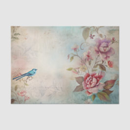 Blauwe Vogel Kleurrijke Bloemen Achtergrond Decoup Tissuepapier