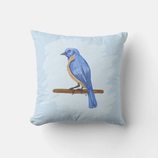Blauwe vogel kussen (Voorkant)