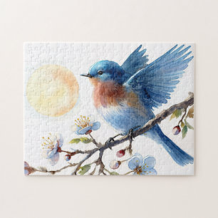 Blauwe Vogel Lente Bloesem Vogel Kunst Legpuzzel