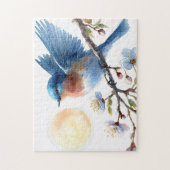 Blauwe Vogel Lente Bloesem Vogel Kunst Legpuzzel (Verticaal)