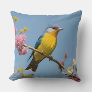 🌷 Blauwe Vogel Lente Tak Kunst Voor Vogel Liefheb Kussen