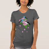 Blauwe vogel, lentepomp bloemen, voor- en achterka t-shirt (Voorkant)